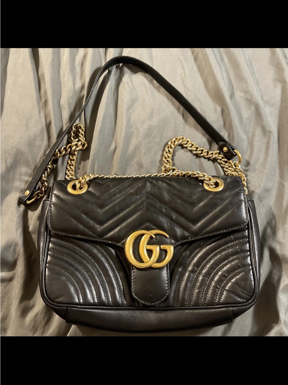 Gucci Black Quilted GG Marmont Shoulder Bag with Gold Hardware